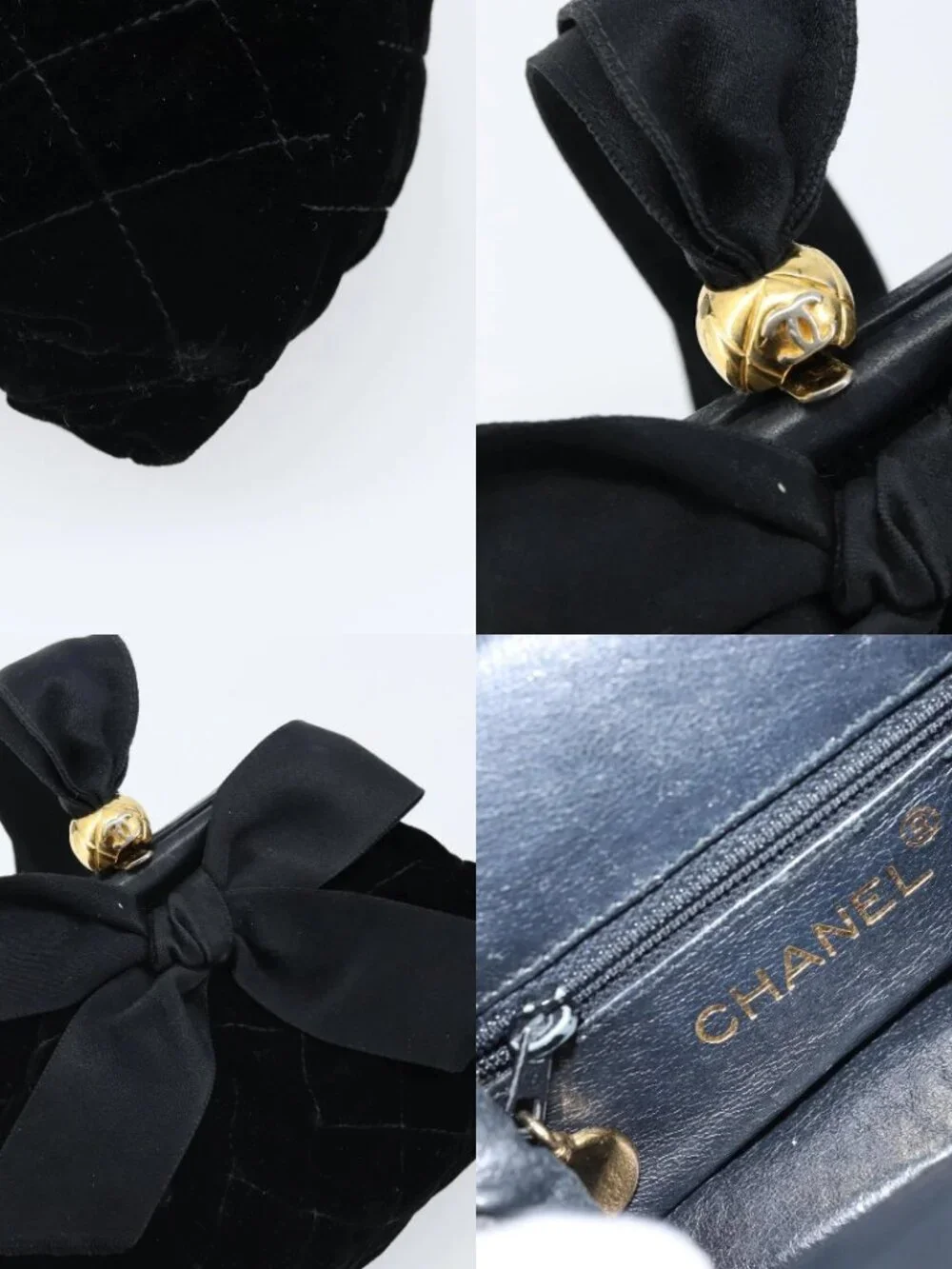 CHANEL Hand Bag Velor Black Gold CC Auth ARZ385A
